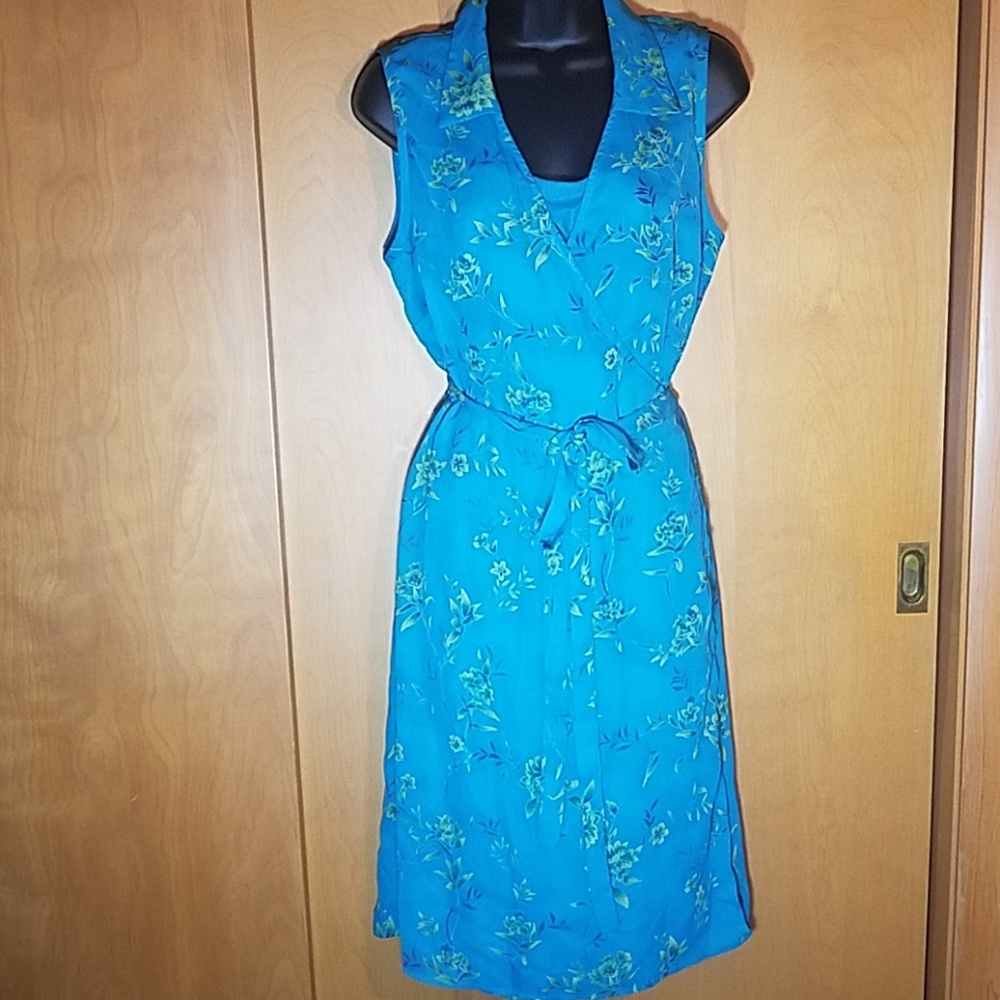 Blue floral wrap dress